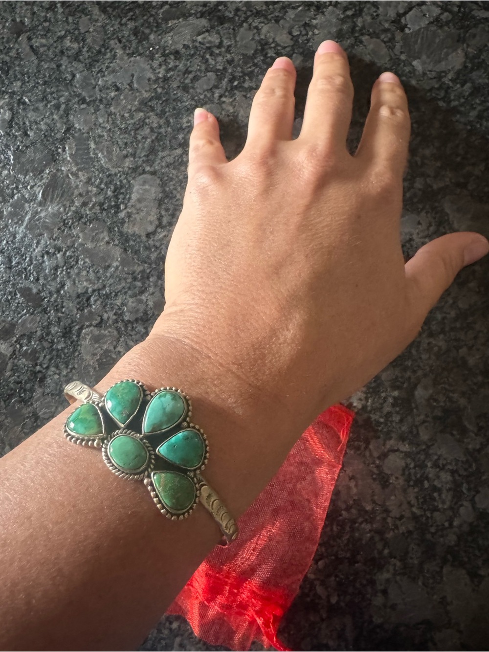 Handcrafted Silver Cuff Bracelet with Green Turquoise Stones